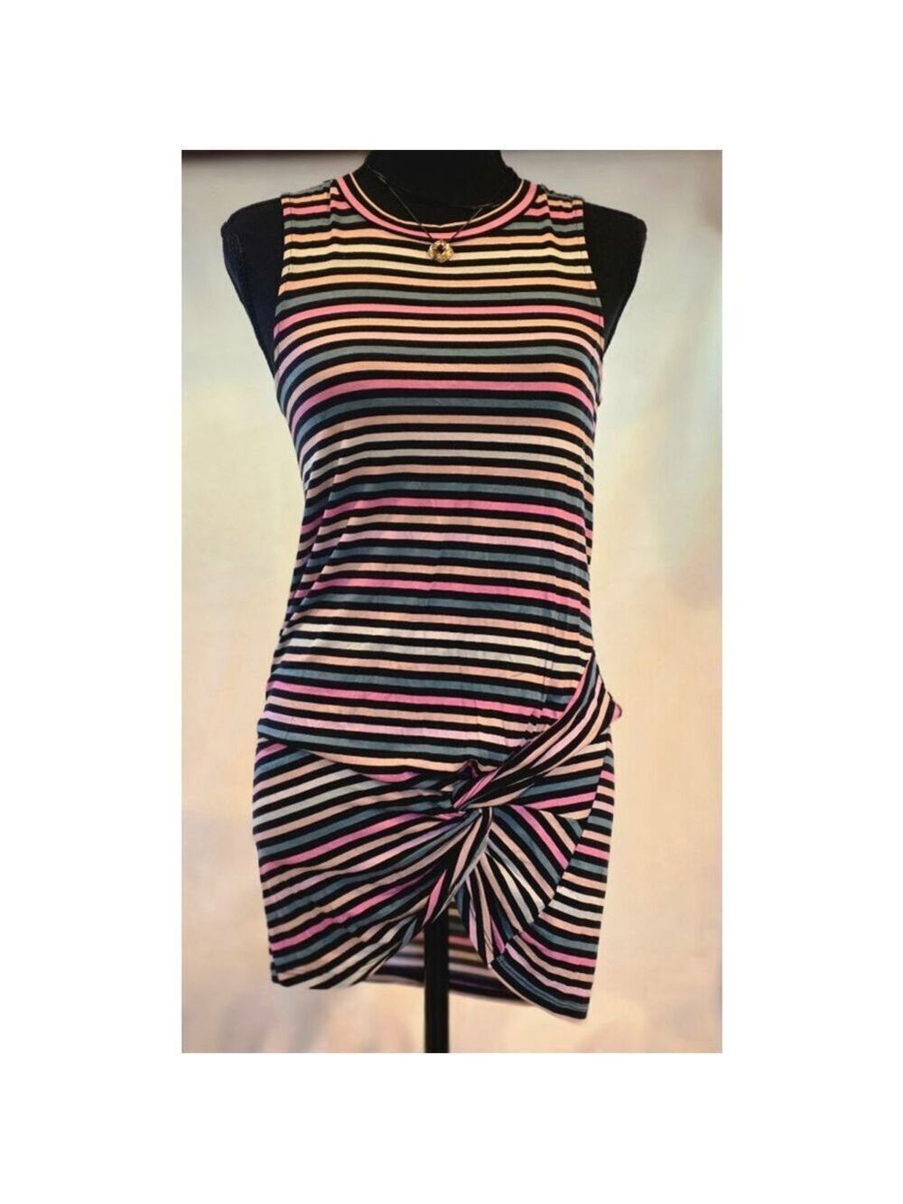 Striped Sleeveless Tunic Dress Knot
